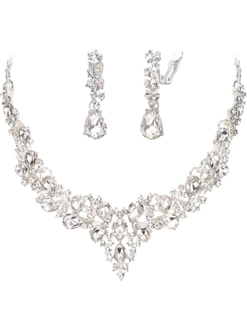 Elegant Flower Girl Jewelry Set - Statement Necklace & Clip-On Earrings for
